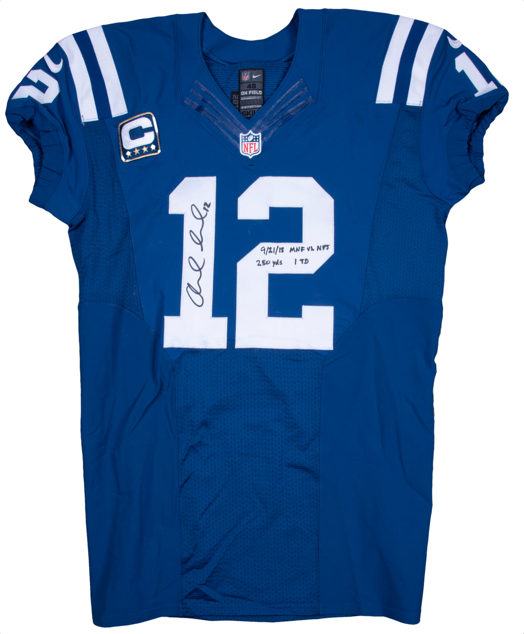2015 Andrew Luck Game Used & Signed Indianapolis Colts Home Jersey Photo Matched To 9/21/2015