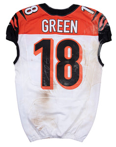 2015 AJ Green Game Used & Signed Cincinnati Bengals Road Jersey Photo Matched To 12/28/2015
