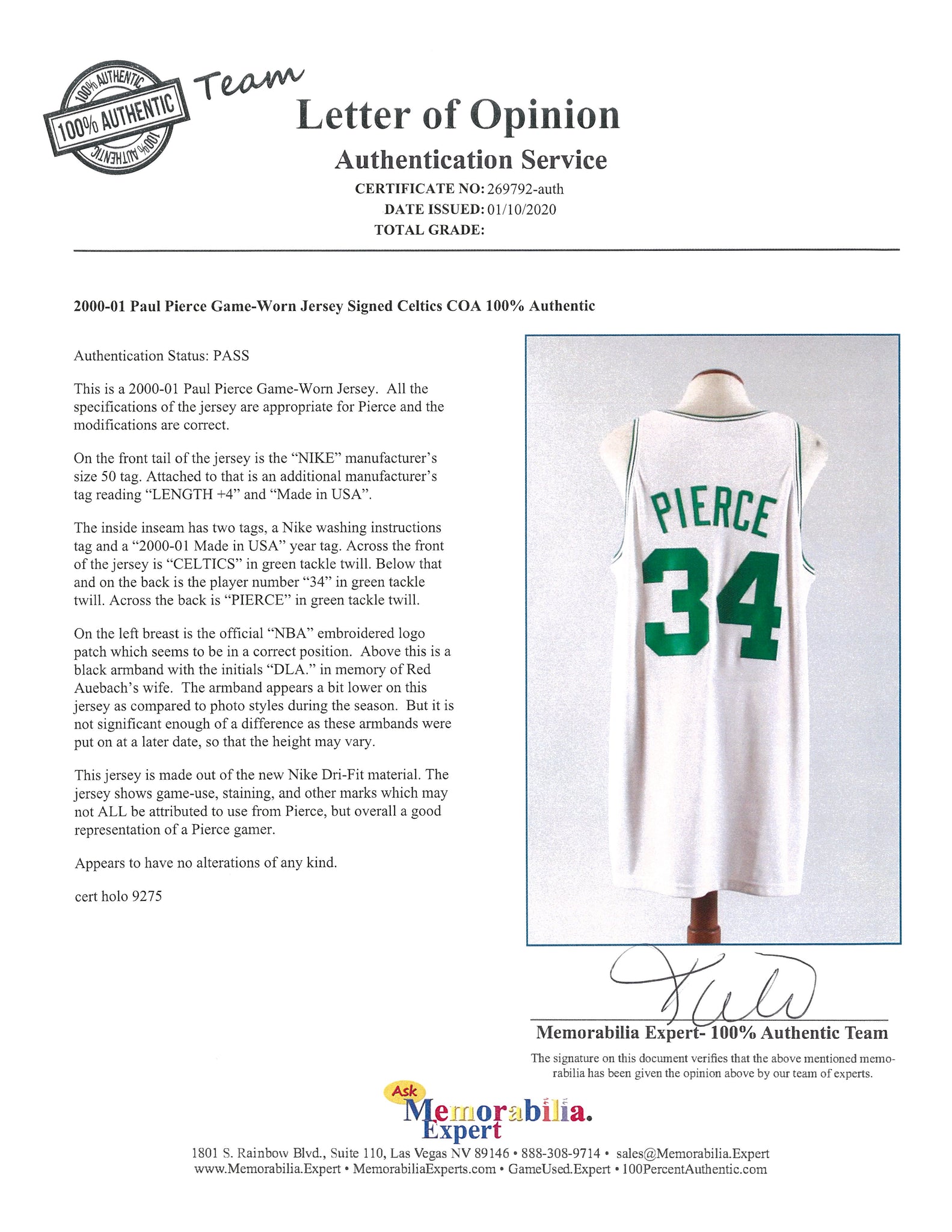 2000-2001 Paul Pierce Game Used and Signed Boston Celtics Home Jersey –  Heartland Sports Memorabilia