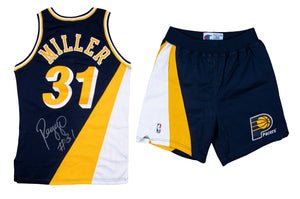 1991-92 Reggie Miller Game Used & Signed Indiana Pacers Flo Jo Road Uniform: Jersey & Shorts