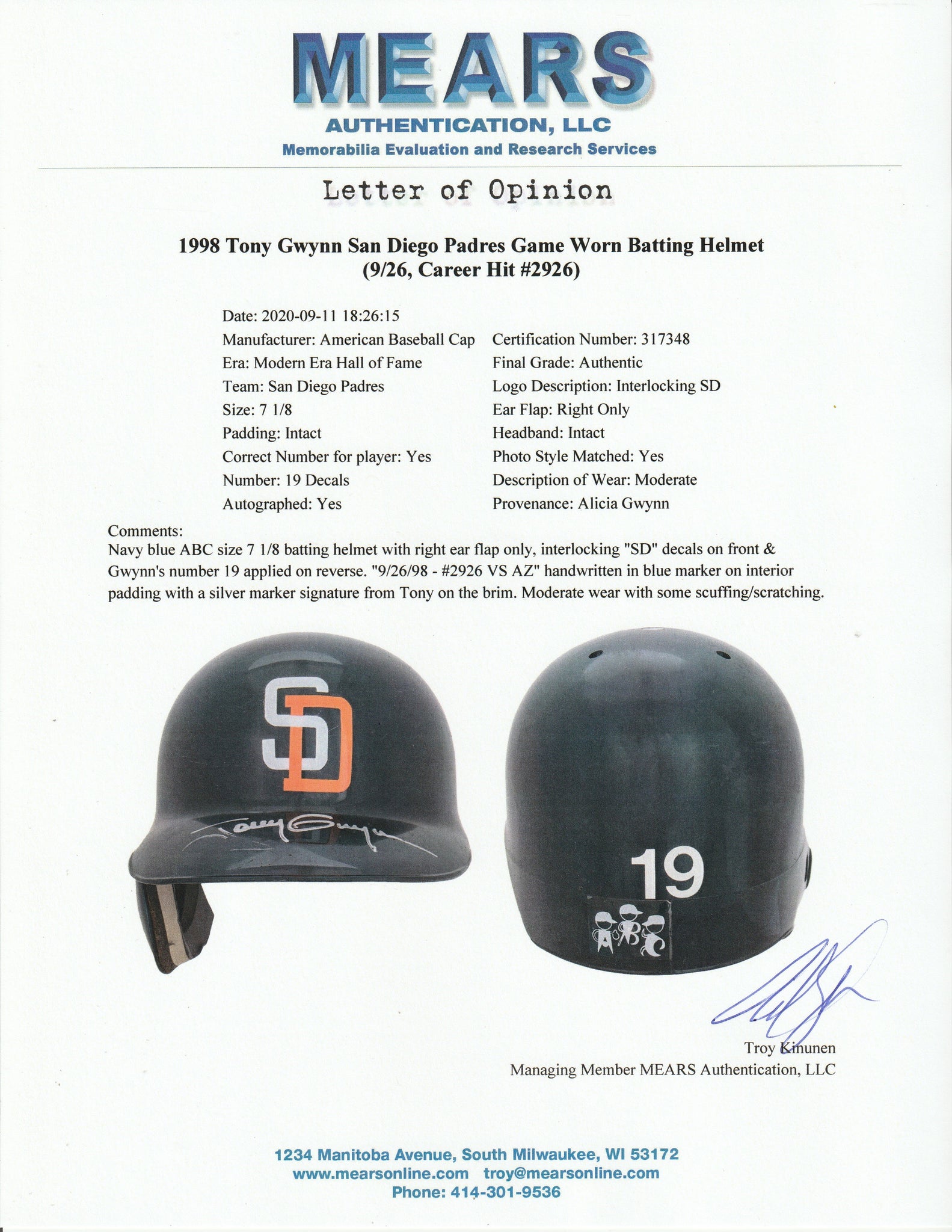 San Diego Padres Tony Gwynn Game Worn Used & Signed Baseball Jersey ~ Gwynn  LOA